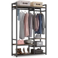 Tribesigns Free-Standing Closet Organizer Large Double Rod Clothes Garment Rack with Shelves and Tie Rack Heavy-duty Wardrobe Closet Storage Organizer Clothing Shelving for Bedroom Rustic Brown - B0L4CX9AH