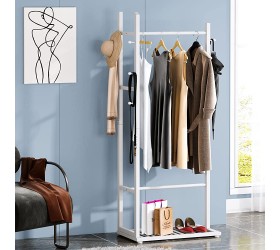 Tribesigns Simple Clothing Garment Rack Heavy Duty Clothes Stand Racks for Hanging Clothes with Hooks and Bottom Shelves Free-standing Coat Rack for Bedroom Laundry Entryway and Living Room White - B4SVPLJGI