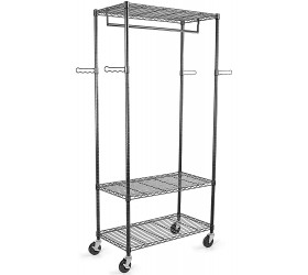 WDT Rolling Garment Rack with Wheels Large Heavy Duty Clothing Rack with 3 Tier Shelves Adjustable Metal Garment Closet Organizer Rack for Hanging Clothes 35L x 18W x 74.4H - BADMYL3GH