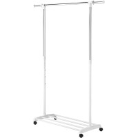 Whitmor Deluxe Adjustable Garment Rack Rolling Clothes Organizer White and Chrome - B4UACLPC7