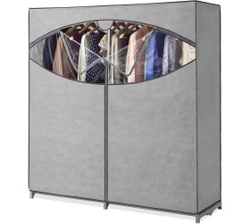 Whitmor Portable Wardrobe Clothes Storage Organizer Closet with Hanging Rack Extra Wide -Grey Color No-tool Assembly Extra Strong & Durable 60W x 19.5D x 64 L Not for outside use - B0IL3QHJZ