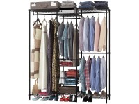 Xiofio 6 Tiers Heavy Duty Garment Rack Clothing Storage Organizer Wire Metal Clothing Rack Freestanding Open Bedroom Wardrobe Closet with Hanging Rods Adjustable Shelf Fixed Baskets Sturdy Easy Assemble for Large Storage 60.7"L x 15.7"W x 70.5"