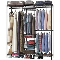 Xiofio 6 Tiers Heavy Duty Garment Rack Clothing Storage Organizer Wire Metal Clothing Rack Freestanding Open Bedroom Wardrobe Closet with Hanging Rods Adjustable Shelf Fixed Baskets Sturdy Easy Assemble for Large Storage 60.7"L x 15.7"W x 70.5"