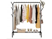 YAYI Drying rack Heavy Duty Clothes Rail Metal Garment Rail With Top Rod and Lower Storage and Side Hooks,Black - BFNEW98KX