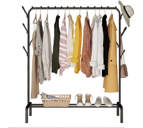 YAYI Drying rack Heavy Duty Clothes Rail Metal Garment Rail With Top Rod and Lower Storage and Side Hooks,Black - BFNEW98KX