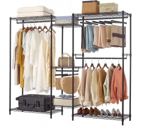 ZUNGKEA Heavy Duty Clothes Rack with Shelves & Wire Meshes Free Standing Garments Organizer for Hanging Clothing L 88.5”×W 18”×H 71” with 1” tubes Max load 1144 LBS，Matt Black - BP7N6CC51