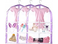 35" Kid's Garment Bag Foldable Hanging Children's Dance Costumes Bags with 3 Pockets Clear PEVA Garment Storage Bags Purple 3 PCS - BMSSEI8WP