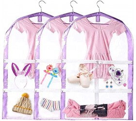 35 Kid's Garment Bag Foldable Hanging Children's Dance Costumes Bags with 3 Pockets Clear PEVA Garment Storage Bags Purple 3 PCS - BMSSEI8WP