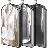 Garment Bags for Travel Hanging Clothes Storage TREONYIA Clear Suit Bag 39" with Zipper Gusset 6"  for Coats Sweaters Shirts- Gray 3 Pack - BPRGN8V7V