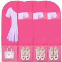 Kernorv Dance Costume Bags,36" Foldable Garment Bags for Dance Competitions Garment Bag with 2 Zipper Mesh Pockets and Clear Window for Dance Costumes Storage or Travel 3 Pack,Pink - BLEZ0VGVG