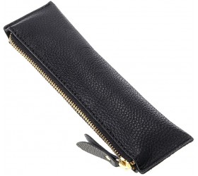 BTSKY Genuine Leather Pencil Case Zippered Pen Case Stationery Bag Zipper Pouch Pencil Holder New Black - BYEOE8J7L