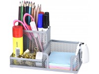Comix Silver Pen Holder Mesh Office Supplies Accessories Caddy with Sticky Notes Holder Desk Organizer for Home Office and School - BUC7TTXWO