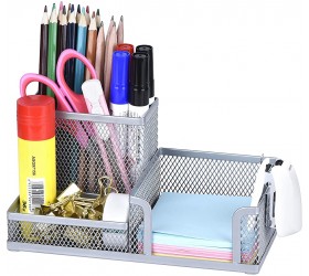 Comix Silver Pen Holder Mesh Office Supplies Accessories Caddy with Sticky Notes Holder Desk Organizer for Home Office and School - BUC7TTXWO