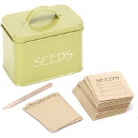 Katai Steel Seed Storage Box Organiser in Green. Compact Seed Packet Container with Lid Complete with Monthly Dividers 20 Envelopes and Pencil - BMPRT9RQQ