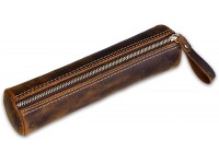 Leather Pencil Pouch-Classic Handcrafted Zippered Pen Bag for Students Artists Office SchoolDark Brown - BFIMUVM4S