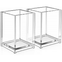 MaxGear Pen Holder 2 Pack Clear Acrylic Pencil Holder for Desk Pencil Cups Desk Accessories Holder Makeup Brush Storage Organizer Modern Design Desktop Stationery Organizer for Office School Home Supplies 2.6x 2.6x 4 inches - B39HTBX1O