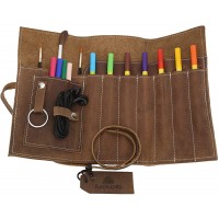 RAJRANG BRINGING RAJASTHAN TO YOU Genuine Leather Pencil Case Smart Artisans Accessory Roll Up Holder for School Office Work 8 x 3.5 inches Brown - BKQUV7G9M