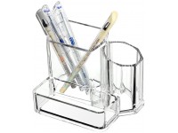 Sooyee Acrylic Desk Supplies Organizer Holder 3 Compartments Office Desktop Caddy Multi-function Pen Pencil Cup Phone Remote Control Stationery Storage Box for Home School Classroom  Clear - B9KP5N473