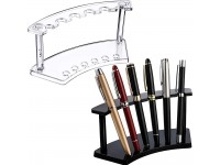 Tinlade 2 Pieces Plastic Pen Holder Stand Pen Display Stand Rack 6-Slot Pen Makeup Brush Rack Organizer Eyebrow Pen Stand for School Office Home Store Clear and Black - BI38OGVEF