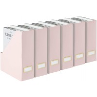 BLU MONACO Foldable Pink Magazine Holder with Gold Label Holder Set of 6 Cardboard Magazine File Boxes Desk File Organizer - BKBQKNNDY