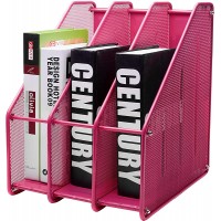 EXERZ Magazine Holder Triple Rack Mesh Metal 3 Compartments Documents Notebooks Folder Organiser Pink - BIHPSK92F