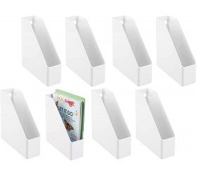 mDesign Plastic Sturdy File Folder Bin Storage Organizer Vertical with Handle Holds Notebooks Binders Envelopes Magazines Container for Home Office and Work Desktops 8 Pack White - BYZT6CF8V