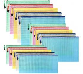 Toplive Plastic Mesh Zipper Pouch 15 Packs A4 A5 A6 Size,5 Colors Waterproof Mesh Bag Document Bag File Folder for School Office Supplies - B21LCOSOH
