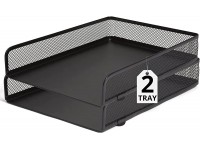 1InTheOffice Letter Trays for Desk Stackable Front-Load Mesh Desk Tray Organizer Black 2 Pack - B2HEJVI12