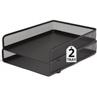 1InTheOffice Letter Trays for Desk Stackable Front-Load Mesh Desk Tray Organizer Black 2 Pack - B2HEJVI12