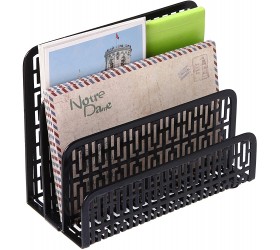 3 Slot Black Metal Geometric Cut-Out Perforated Design Desk Letter Mail Sorter Document Organizer - B2O9UAPPW