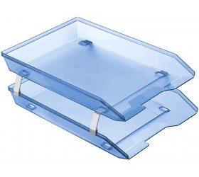 Acrimet Facility 2 Tier Letter Tray Front Load Plastic Desktop File Organizer Clear Blue Color - BZE32W4NW