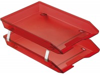 Acrimet Facility 2 Tier Letter Tray Front Load Plastic Desktop File Organizer Clear Red Color - BXB5949QJ