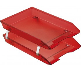 Acrimet Facility 2 Tier Letter Tray Front Load Plastic Desktop File Organizer Clear Red Color - BXB5949QJ
