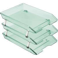 Acrimet Facility 3 Tier Letter Tray Front Load Plastic Desktop File Organizer Clear Green Color - B0CJVZLL6