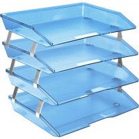 Acrimet Facility 4 Tier Letter Tray Side Load Plastic Desktop File Organizer Clear Blue Color - B76XW4OVY