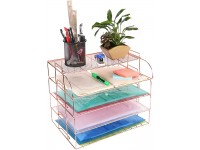 AutoTime 4 Tier Office Organizer Rose Gold Desk Organizers and Accessories Stackable Paper Letter Tray Organizer for School Home Office Desk - B3S3IB5OK