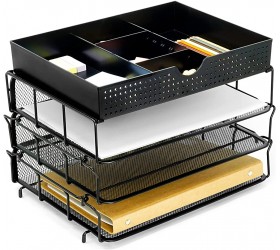 CAXXA 3 Trays Stackable Mesh Letter Tray Desk File Organizer Desktop Paper Tray Holder with Drawer Black - BNMX0P7RA