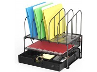 DecoBros Mesh Desk Organizer with Double Tray and 5 Upright Sections - B9EZJEXQT