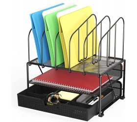 DecoBros Mesh Desk Organizer with Double Tray and 5 Upright Sections - B9EZJEXQT