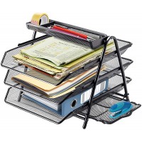 Halter 3-Tier Mesh Desktop Organizer with Sliding Paper Trays for Desk Accessories Office Supplies and File Storage Black - B41AQDEAG