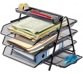 Halter 3-Tier Mesh Desktop Organizer with Sliding Paper Trays for Desk Accessories Office Supplies and File Storage Black - B41AQDEAG