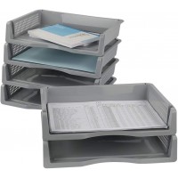 HOMMP 6-Pack Gray Plastic Stackable File Paper Storage Tray Basket - BYZH8TIES