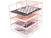 Hosaken Paper Tray 4 Tier Stackable File Tray Decorative Desk File Organizer Rack for Office Supplies and Accessories 0.16Inch Thick Frame Rose Gold - BPSHPGLEJ