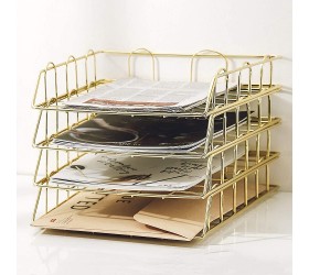 Jolitac Rose Gold 4-Tier Stackable Paper Tray Desk Organizer Workspace Decorative Stacking Rack Supplies Holder Metal Letter Trays for File Documents in Home & Office Gold - BBS8JEZW6