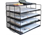 LUCYCAZ Paper Tray 4 Tier Stackable Letter Tray for Desk Black Mesh File Organizer for School and Office - BTX8H912Q