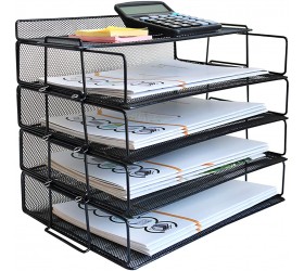 LUCYCAZ Paper Tray 4 Tier Stackable Letter Tray for Desk Black Mesh File Organizer for School and Office - BTX8H912Q