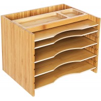 SONGMICS Bamboo File Organizer Paper Sorter with 5 Adjustable Shelves Top Storage Compartments Natural UOFS44Y - BSIO0J64H