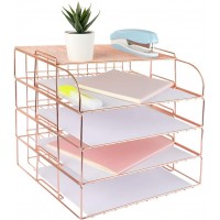 Spacrea Letter Tray 4 Tier Rose Gold Desk Organizers and Accessories for Women Stackable Paper Tray Organizer Desk File Organizer with 1 Upper Display Shelf Rose Gold - B6DCZMZFP