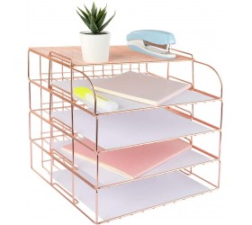Spacrea Letter Tray 4 Tier Rose Gold Desk Organizers and Accessories for Women Stackable Paper Tray Organizer Desk File Organizer with 1 Upper Display Shelf Rose Gold - B6DCZMZFP