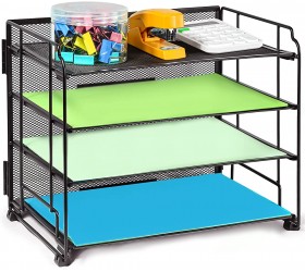 SUPEASY Desktop File Organizer Mesh File Organizer with 4 Letter Trays,Easy Installation Desk Organizer for Office School and Home Black - BP7N5L8WB